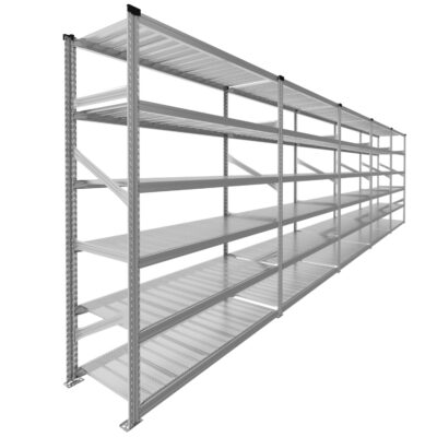 Regał metalowy z ażurowymi półkami