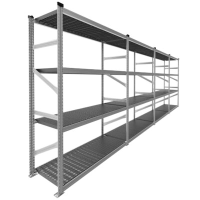 Regał z plastikowymi perforowanymi półkami