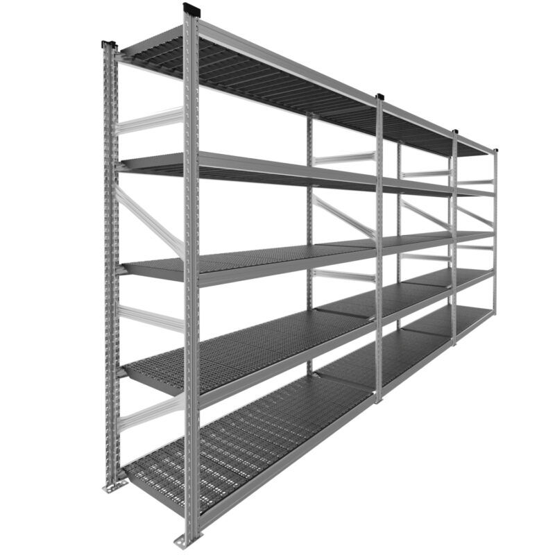 Regał stalowy z plastikowymi półkami